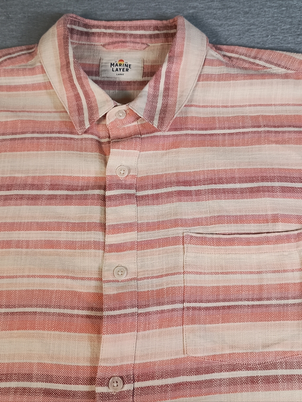 Marine Layer Selvage Men's L Warm Ombre Striped Pocket Summer Lightweight Shirt